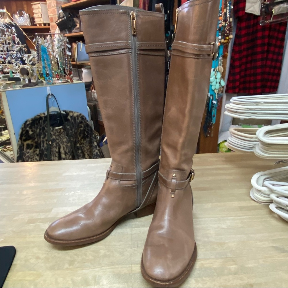 TORY BURCH Teresa Riding Boots Brown Leather Sz 9.5 - Picture 7 of 14